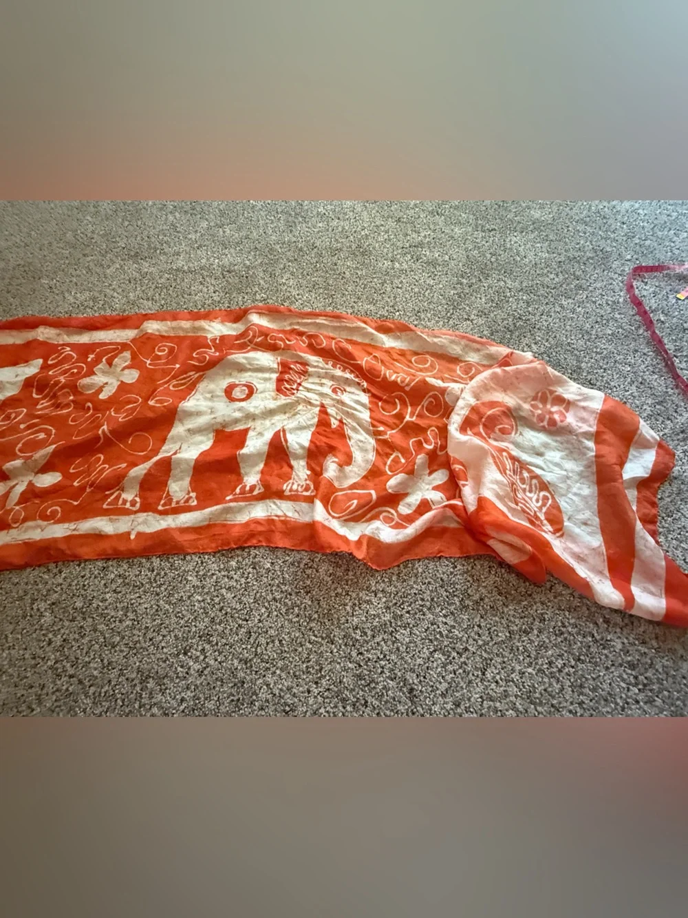 100% silk Orange Elephant Print Scarf - Lightweight Accessory made in India